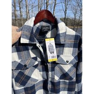 HFX Shirt Jacket Blue Plaid Flannel Snap Shacket Poly Wool Blend Lady Small NWT